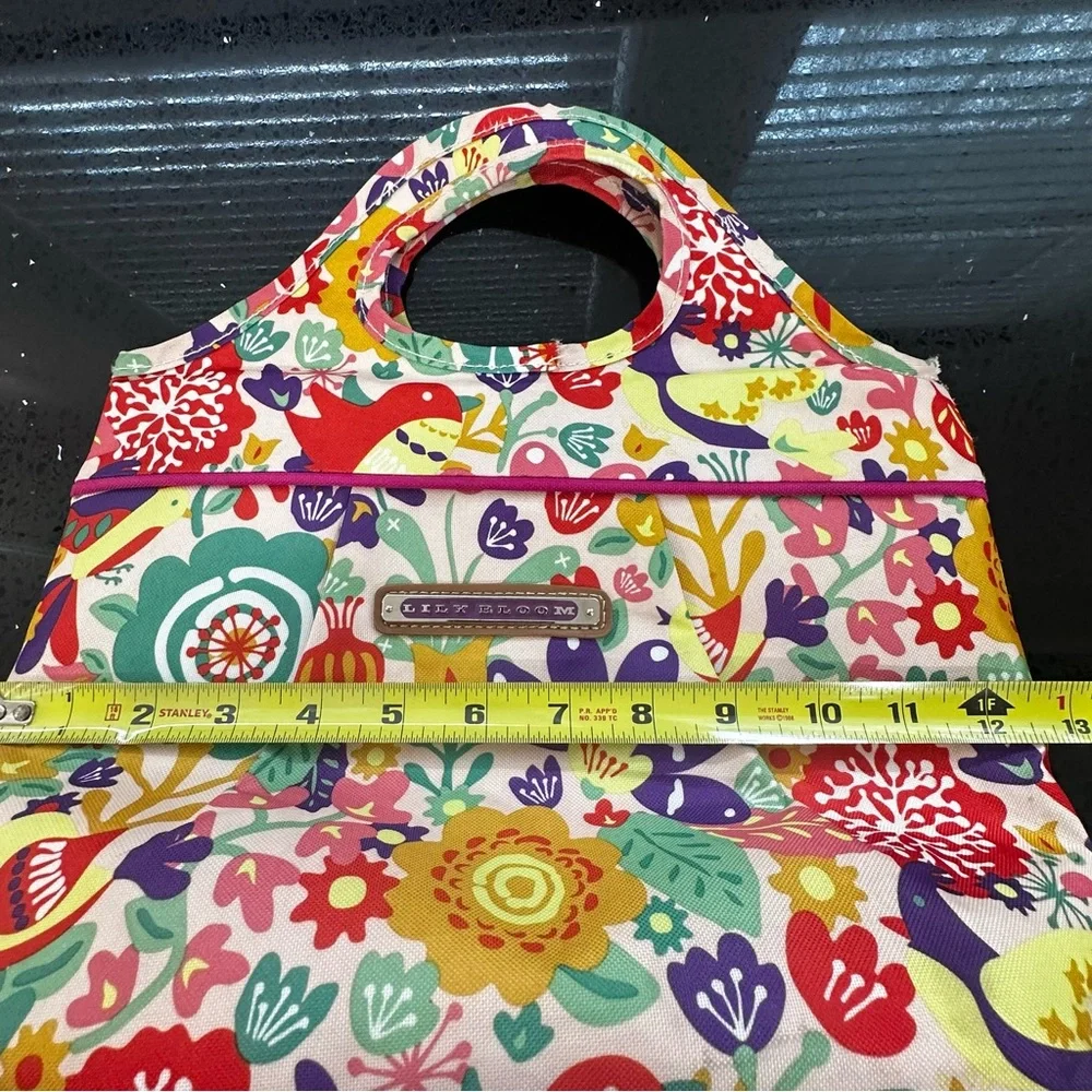 Lily Bloom Floral Insulated Lunch Tote Bag - Vibrant Bird & Flower Print - Picture 5 of 13